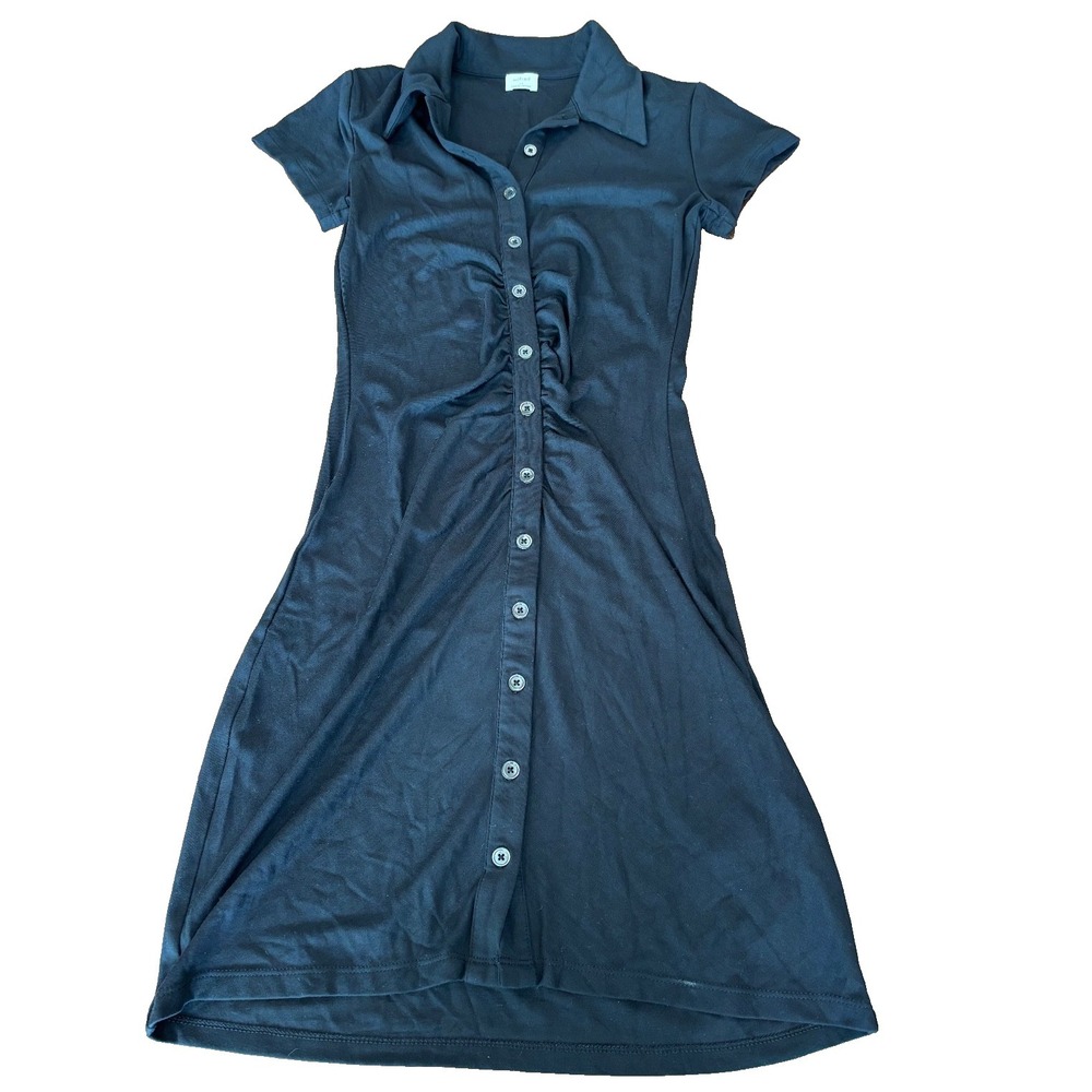 Wilfred jersey dress size XS black button down collar ruched front short sleeves